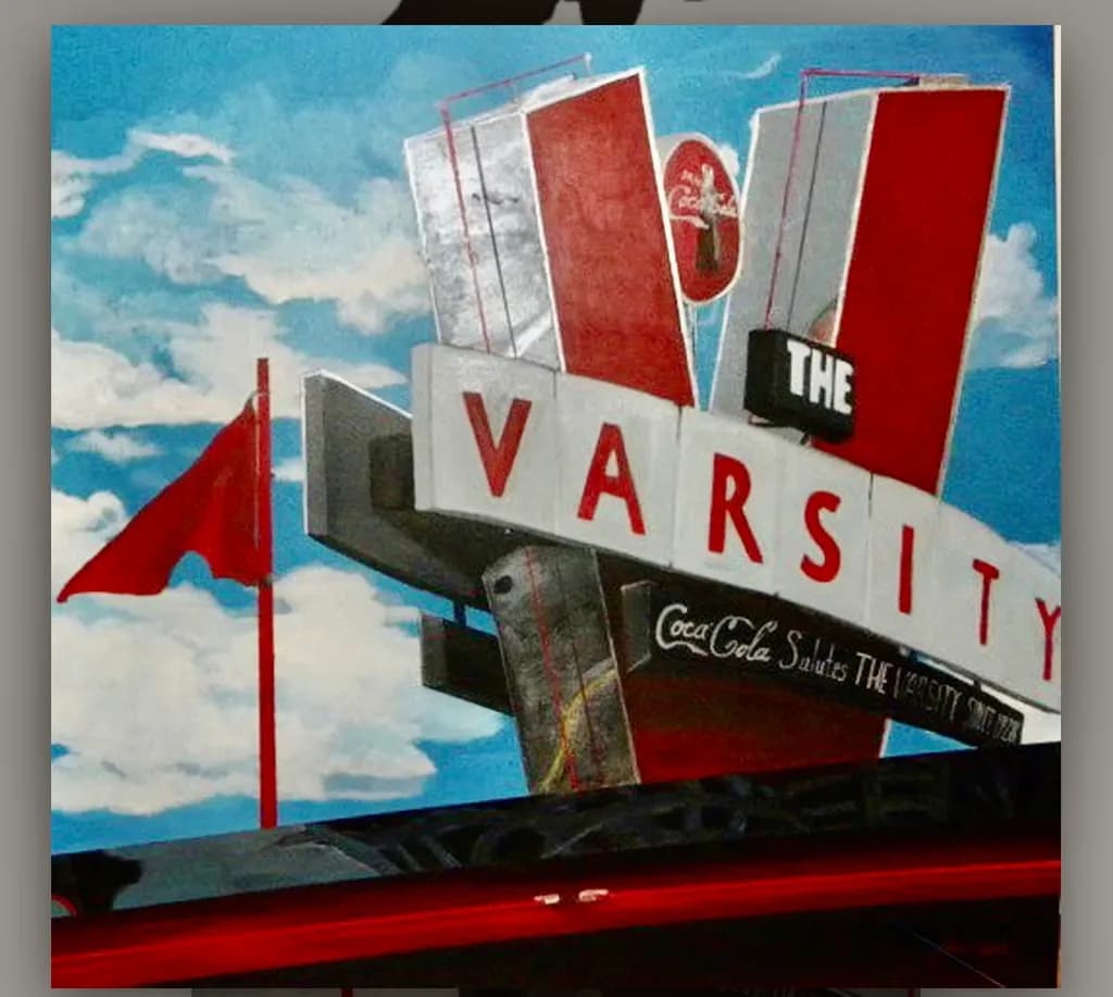 Retro Reflections: The Iconic Varsity Sign Against a Vibrant Sky