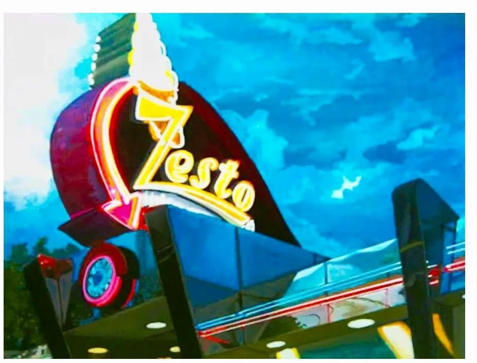 Neon Dreams: A Retro Ice Cream Oasis Under the Sky