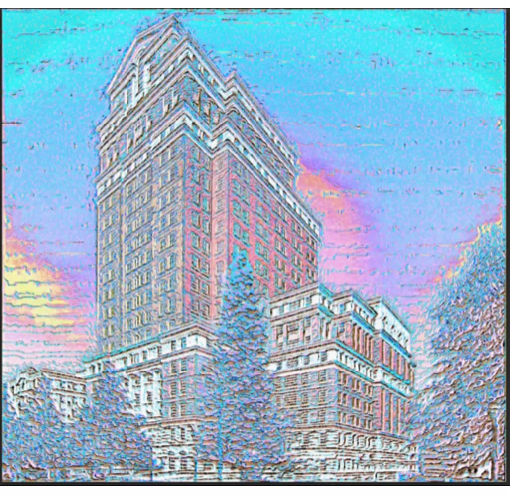 Urban Dreamscape: A Vibrant Interpretation of Architectural Elegance at Dusk