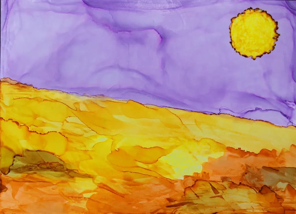 Vibrant Horizons: An Abstract Landscape of Colorful Skies and Sunlit Fields