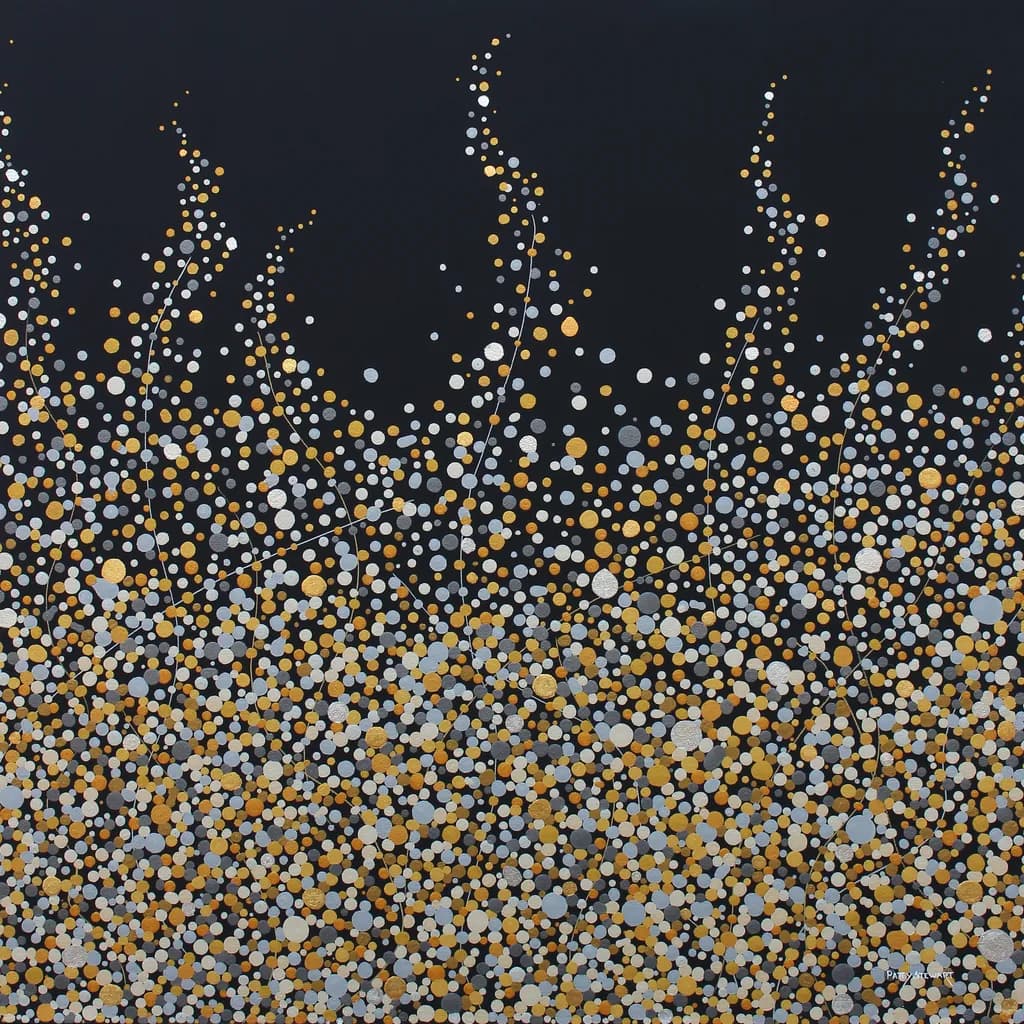 Golden Whispers: A Dance of Dots on Midnight Canvas