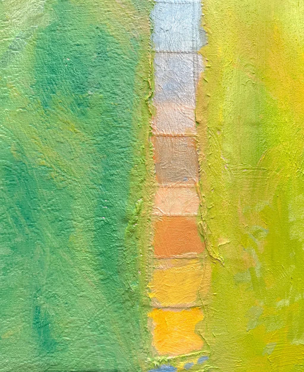 Vibrant Layers of Green and Yellow: An Abstract Exploration of Texture and Color