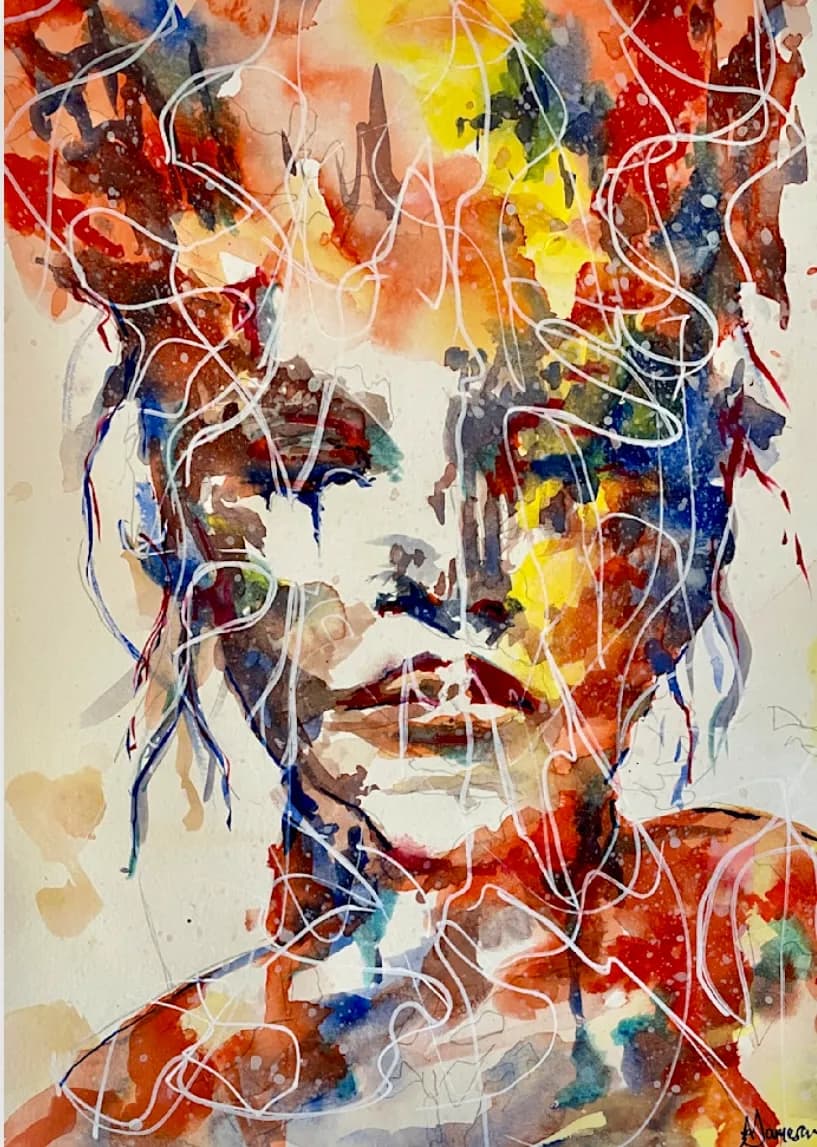 Vibrant Echoes of Emotion: A Watercolor Portrait Journey Through Color and Vulnerability