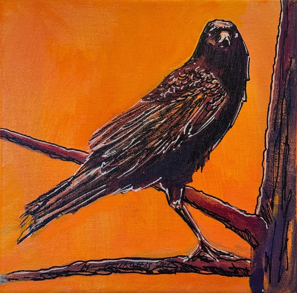 Vibrant Harmony: A Bird's Poise Against an Orange Horizon