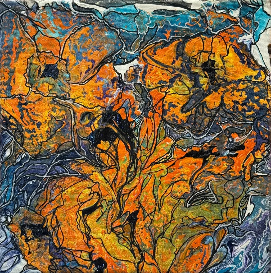 Vibrant Whispers of Autumn: A Dance of Orange and Blue in Abstract Harmony