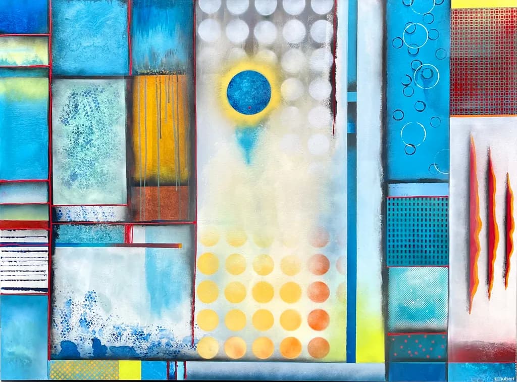 Vibrant Geometric Harmony: An Abstract Exploration of Blue and Texture