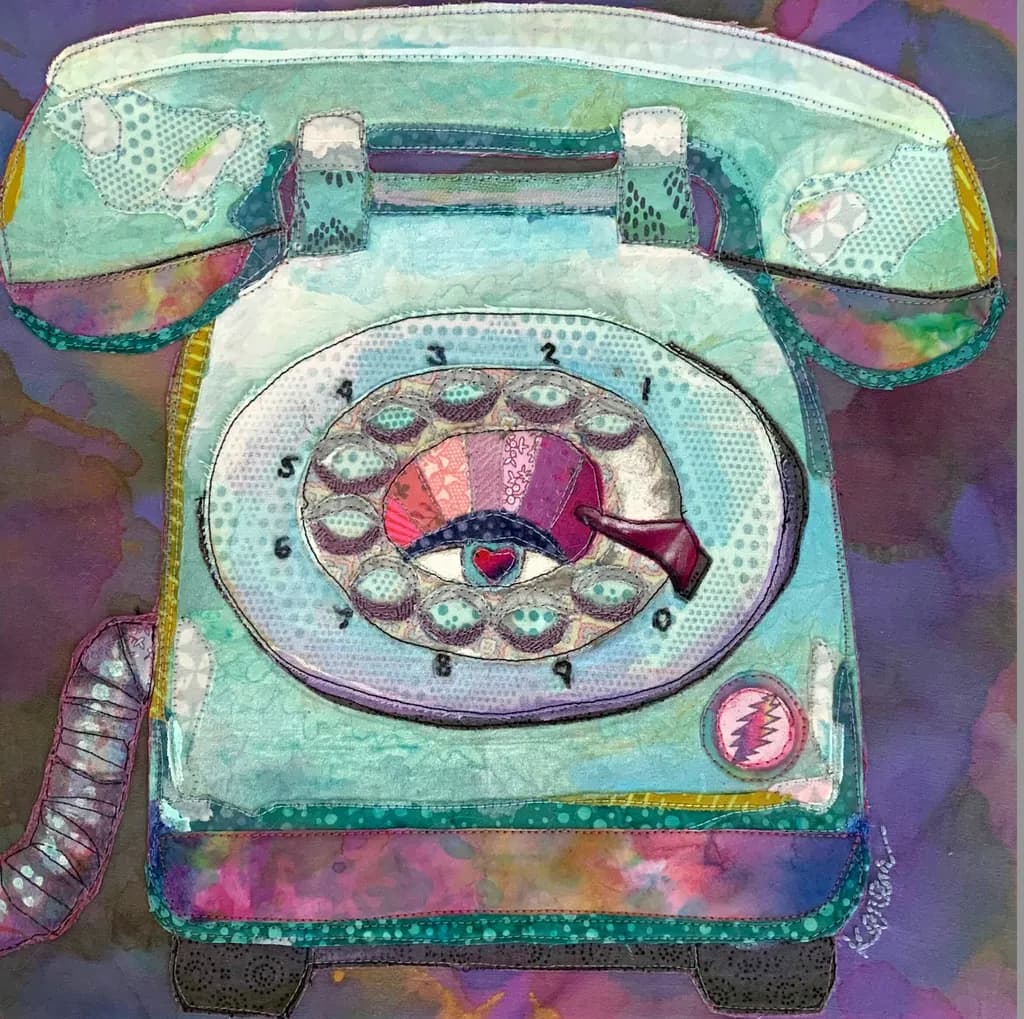 Groovy Vibes on the Line: A Love Infested Retro Phone Art Piece 🌈💓⚡️
