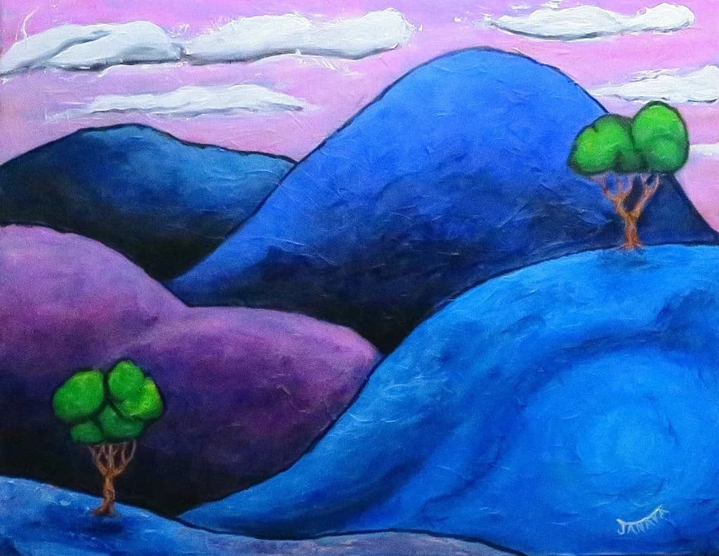 Whispers of the Blue Hills: A Serene Landscape in Vibrant Hues