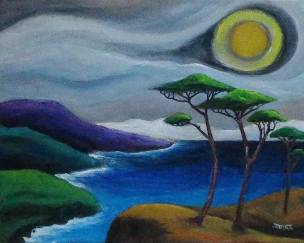 Whispers of the Horizon: A Serene Landscape Under a Celestial Sun
