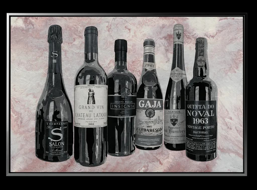 Vintage Elegance: A Celebration of Iconic Wine Labels in Monochrome Artistry