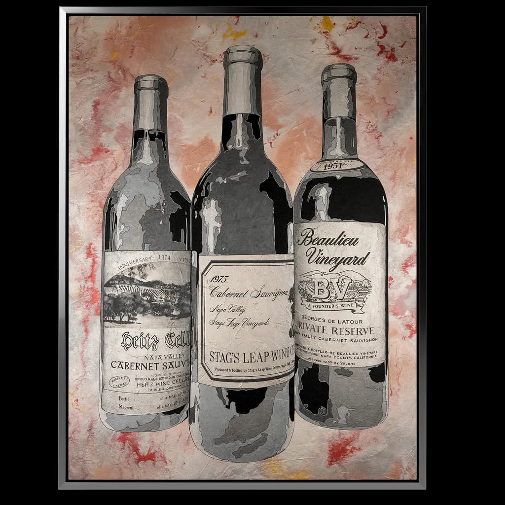 Vintage Elegance: A Tribute to Iconic Cabernet Bottles in Artistic Harmony