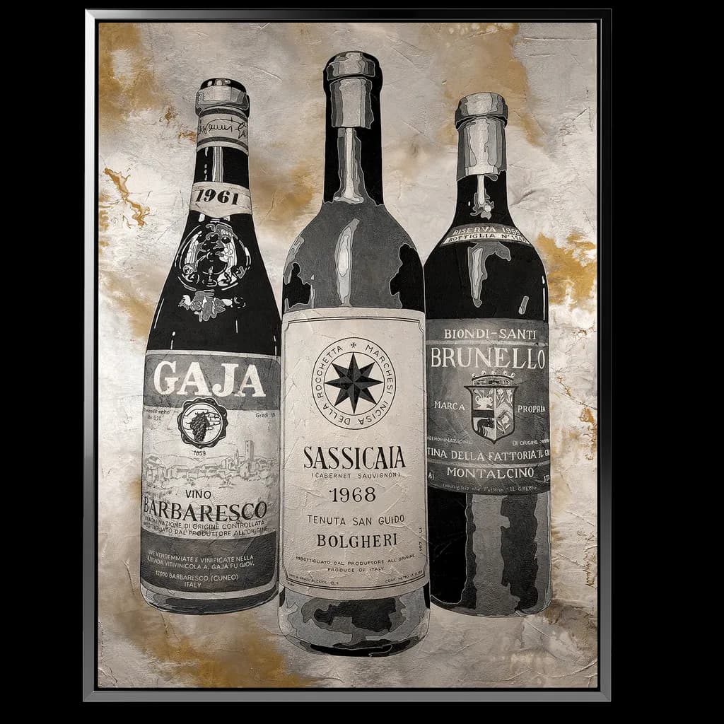Vintage Elegance: A Tribute to Iconic Italian Wines in Monochrome Artistry
