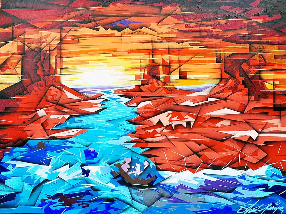 Vibrant Horizons: A Geometric Journey Through Sunset Waters