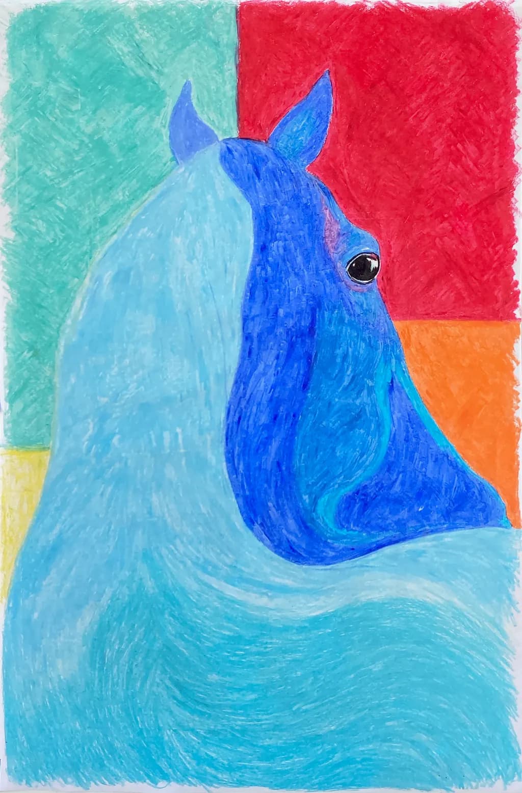 Whispers of Color: A Blue Horse in Abstract Harmony