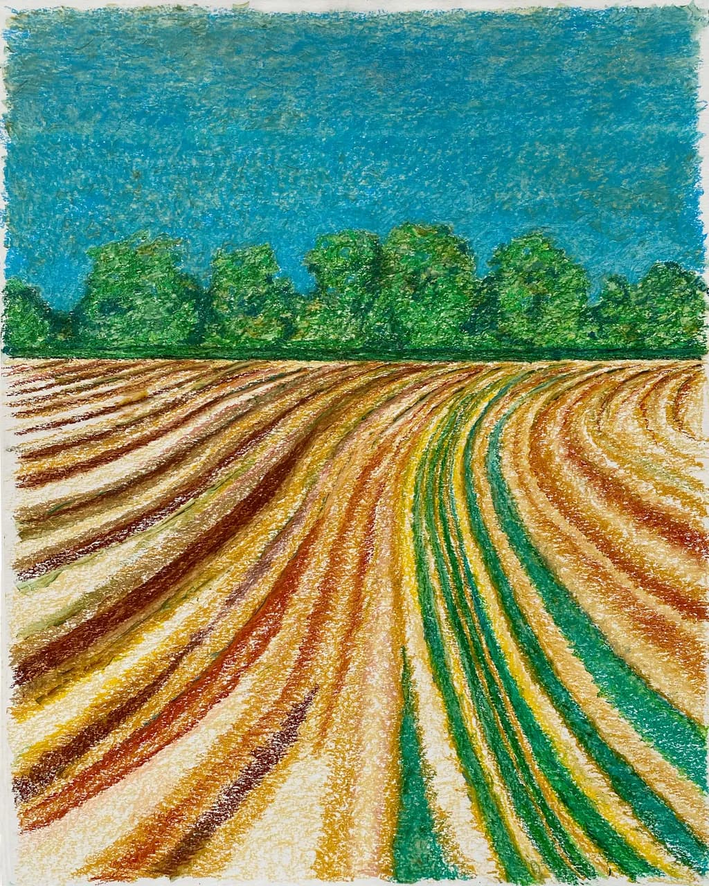Whispers of the Harvest: A Vibrant Landscape in Pastel Hues