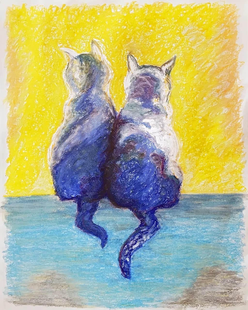Whimsical Companionship: Two Cats Embracing Serenity Under a Colorful Sky