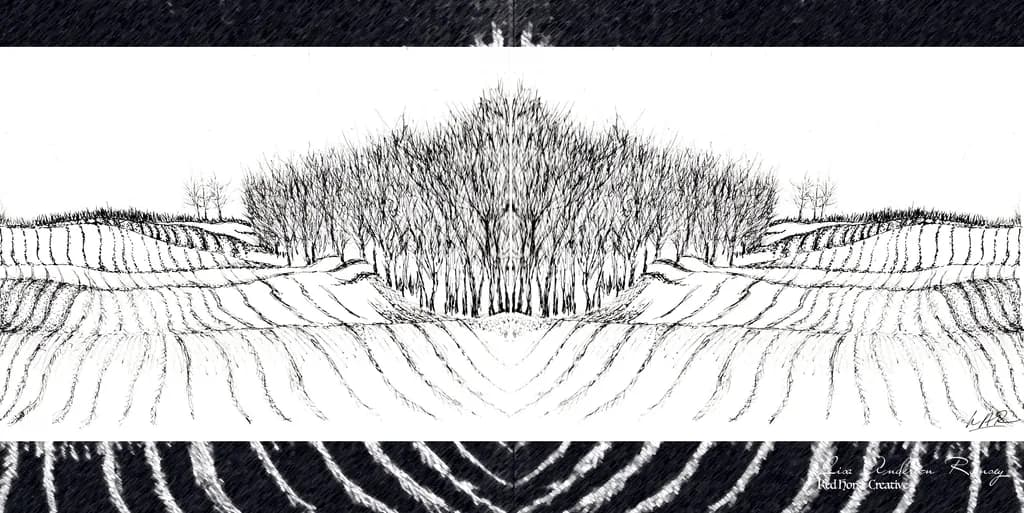 Whispers of the Vineyard: A Serene Landscape in Ink and Shadows