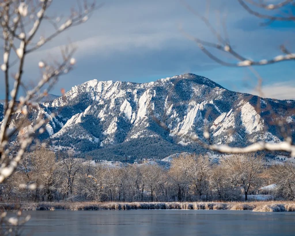 Serene Winter Reflections: A Tranquil Mountain Landscape in Snowy Splendor