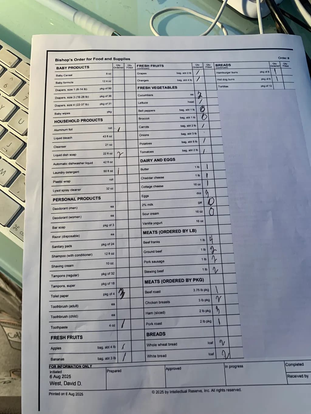 Grocery Order List