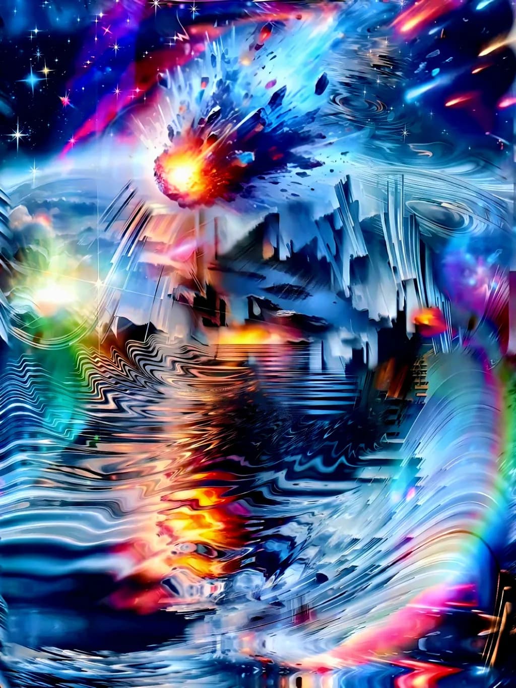 Celestial Collision: A Vibrant Dance of Light and Color in the Cosmos