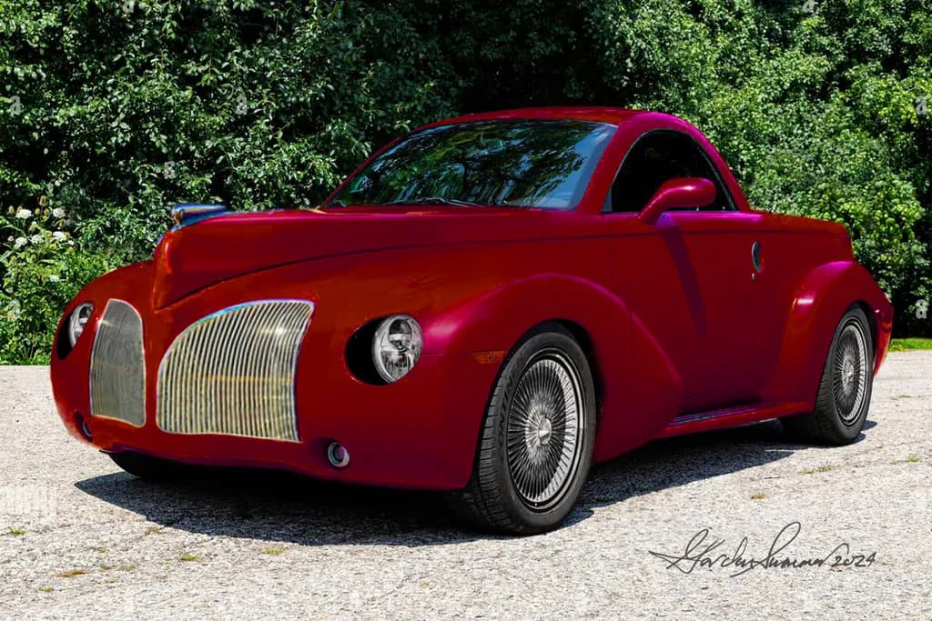 Crimson Dream: A Vintage Car Reimagined in Modern Elegance