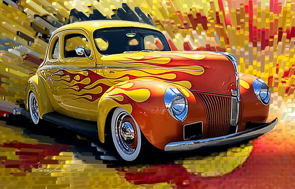 Vibrant Flames: A Retro Ride in Motion