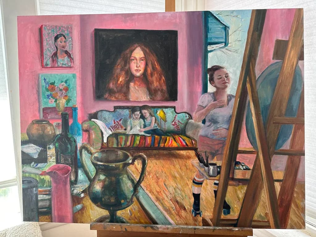 Creative Reflections: A Vibrant Journey Through Art and Self-Expression in a Colorful Studio Setting