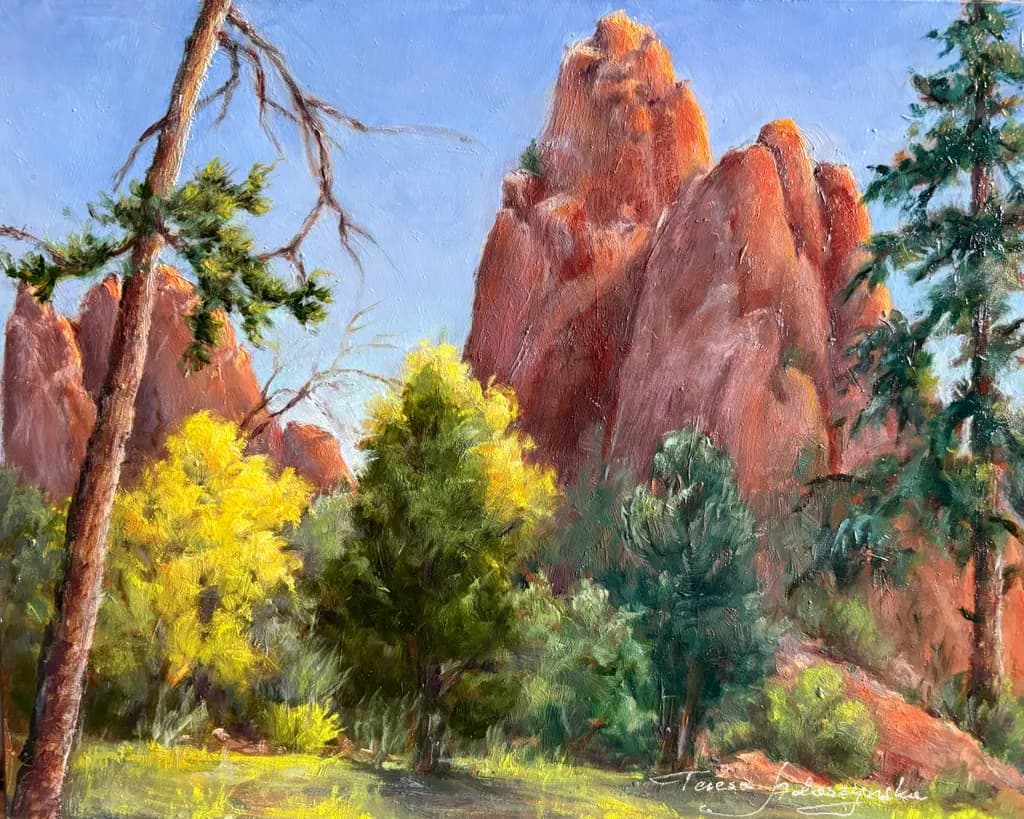 Sunlit Red Rock Pines