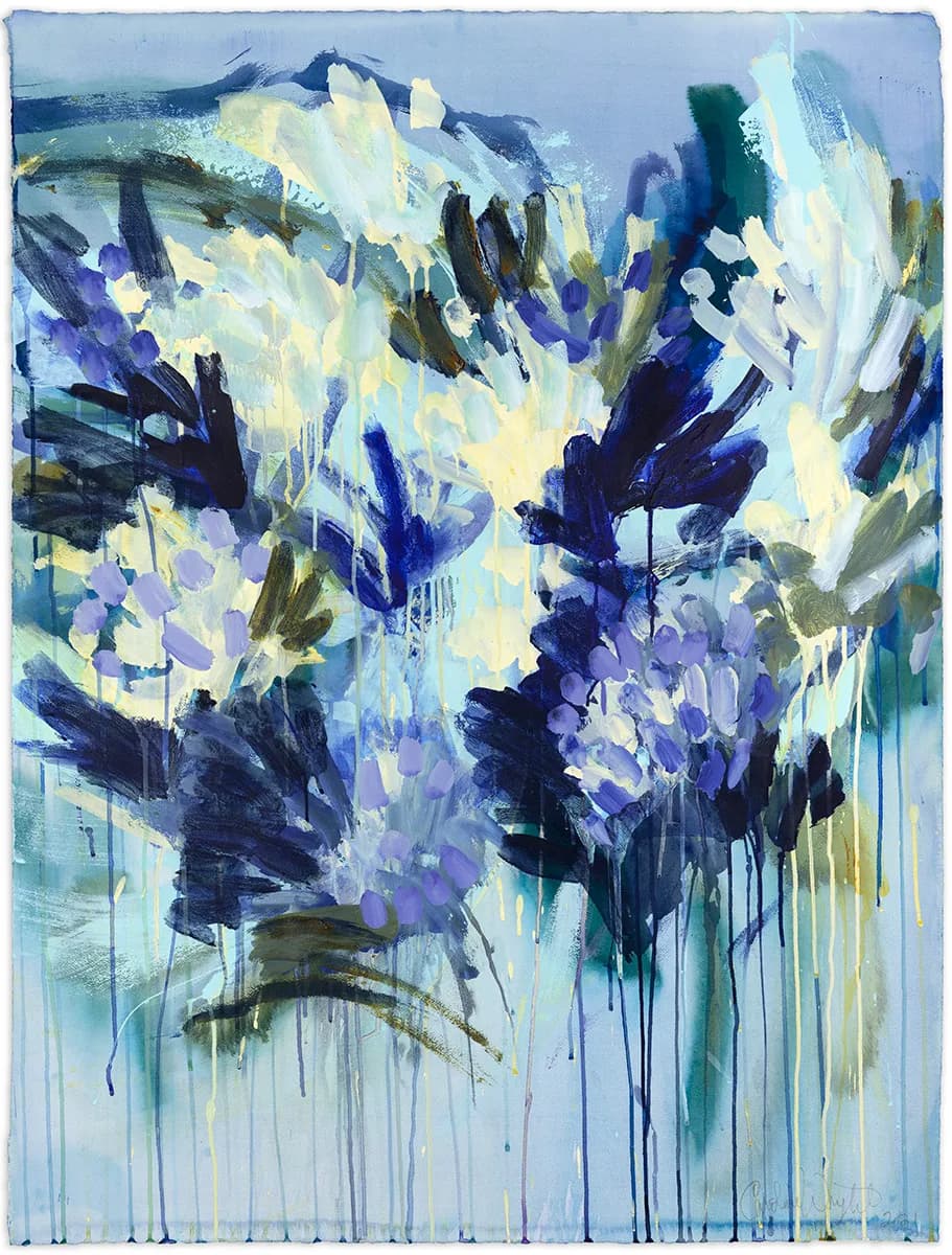 Whispers of Blue: An Abstract Floral Symphony in Vibrant Hues