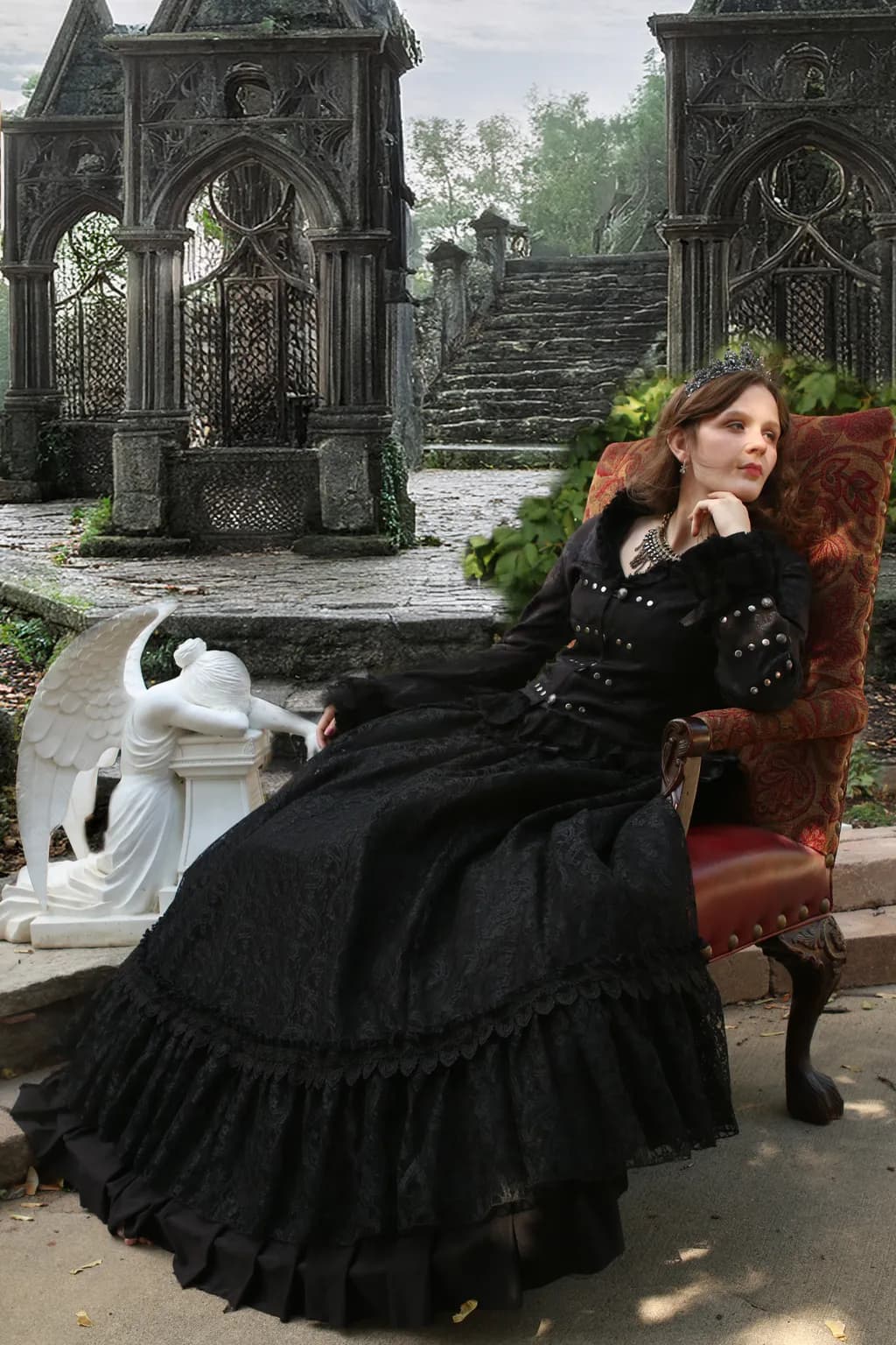 Ethereal Elegance: A Gothic Muse in a Timeless Garden Setting