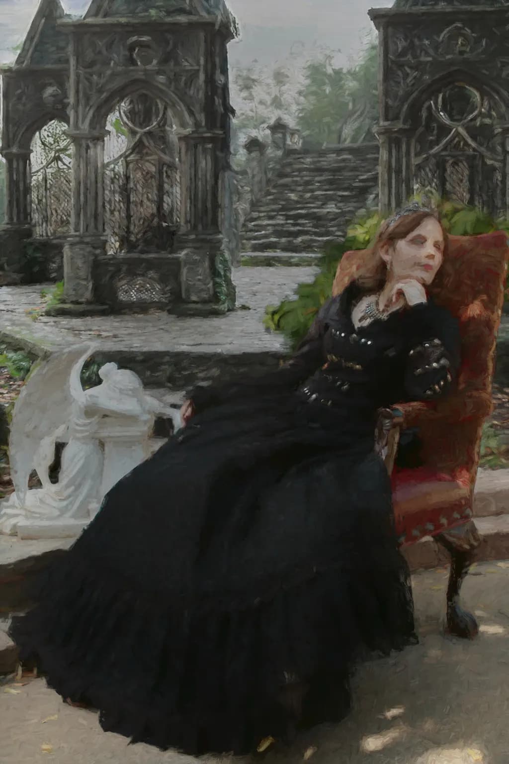 Whispers of Elegance: A Gothic Reverie in Black and Stone