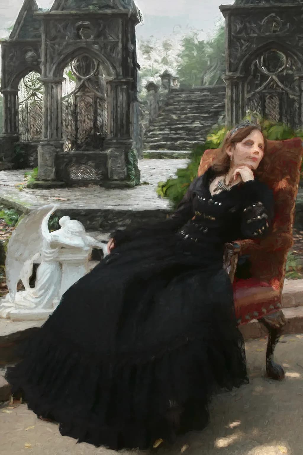 Whispers of Elegance: A Serene Encounter in Vintage Shadows