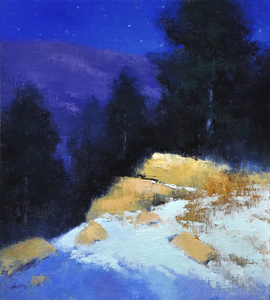 Whispers of the Night: An Abstract Landscape of Blue and Texture