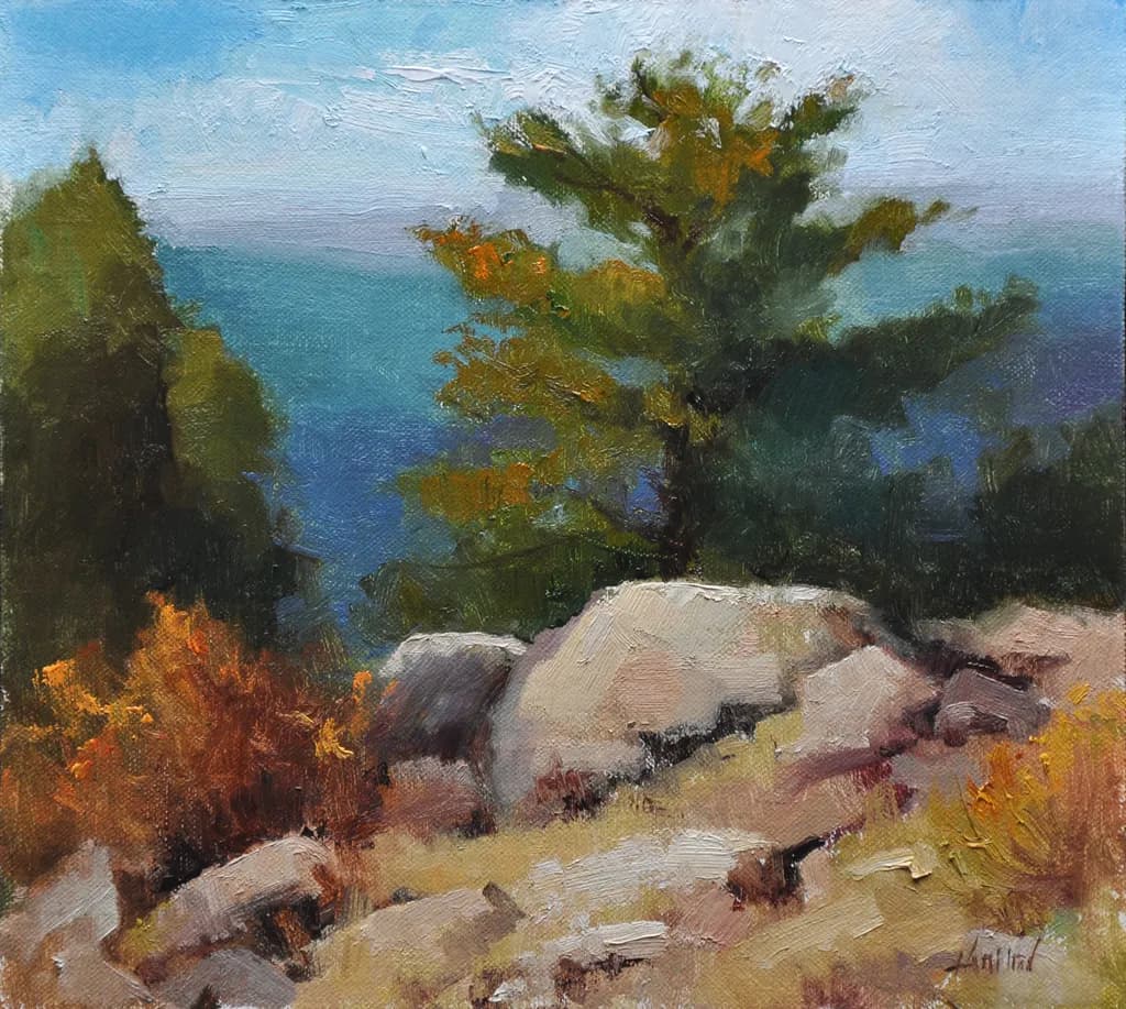 Whispers of Autumn: A Serene Landscape of Rocks and Pines