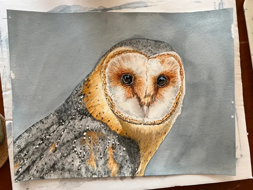 Whispers of the Night: A Captivating Watercolor Portrait of a Barn Owl
