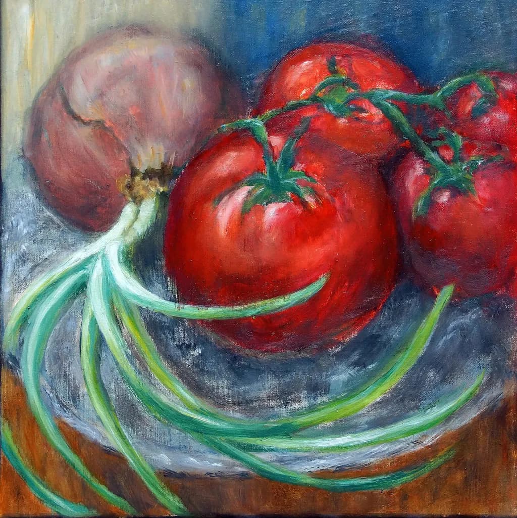 Tomatoes and Onion Still Life