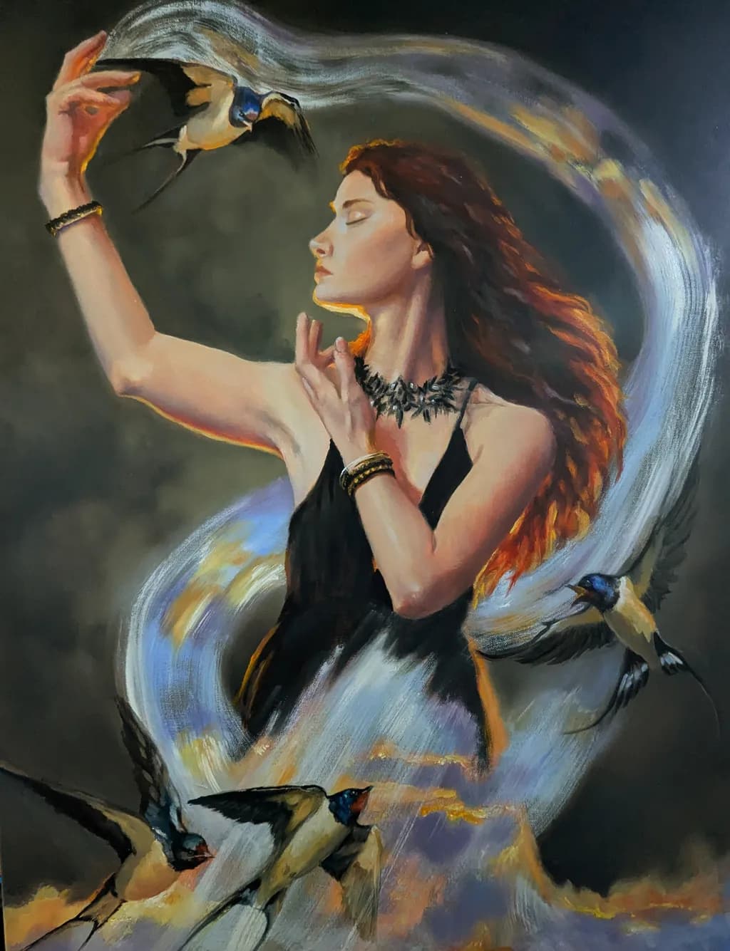 Whispers of Grace: A Dance with Birds and Beauty