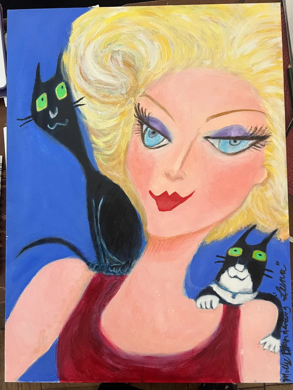 Whimsical Elegance: A Glamorous Portrait of a Woman with Playful Cats