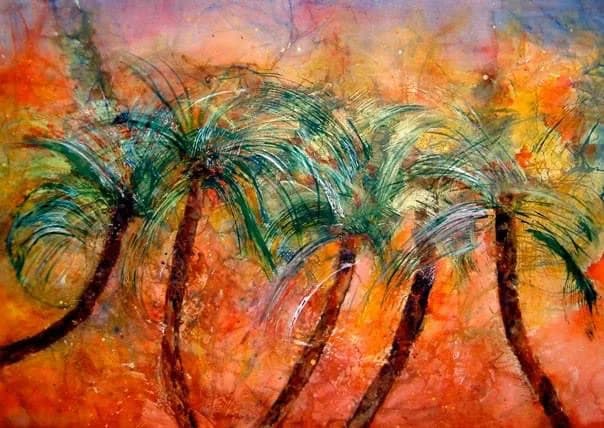 Tropical Serenity: A Vibrant Dance of Palm Trees at Sunset