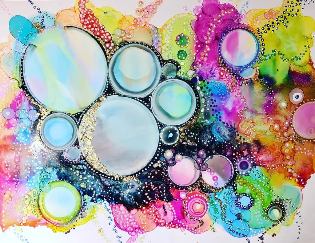 Celestial Bubbles: A Vibrant Dance of Color and Light in Abstract Art