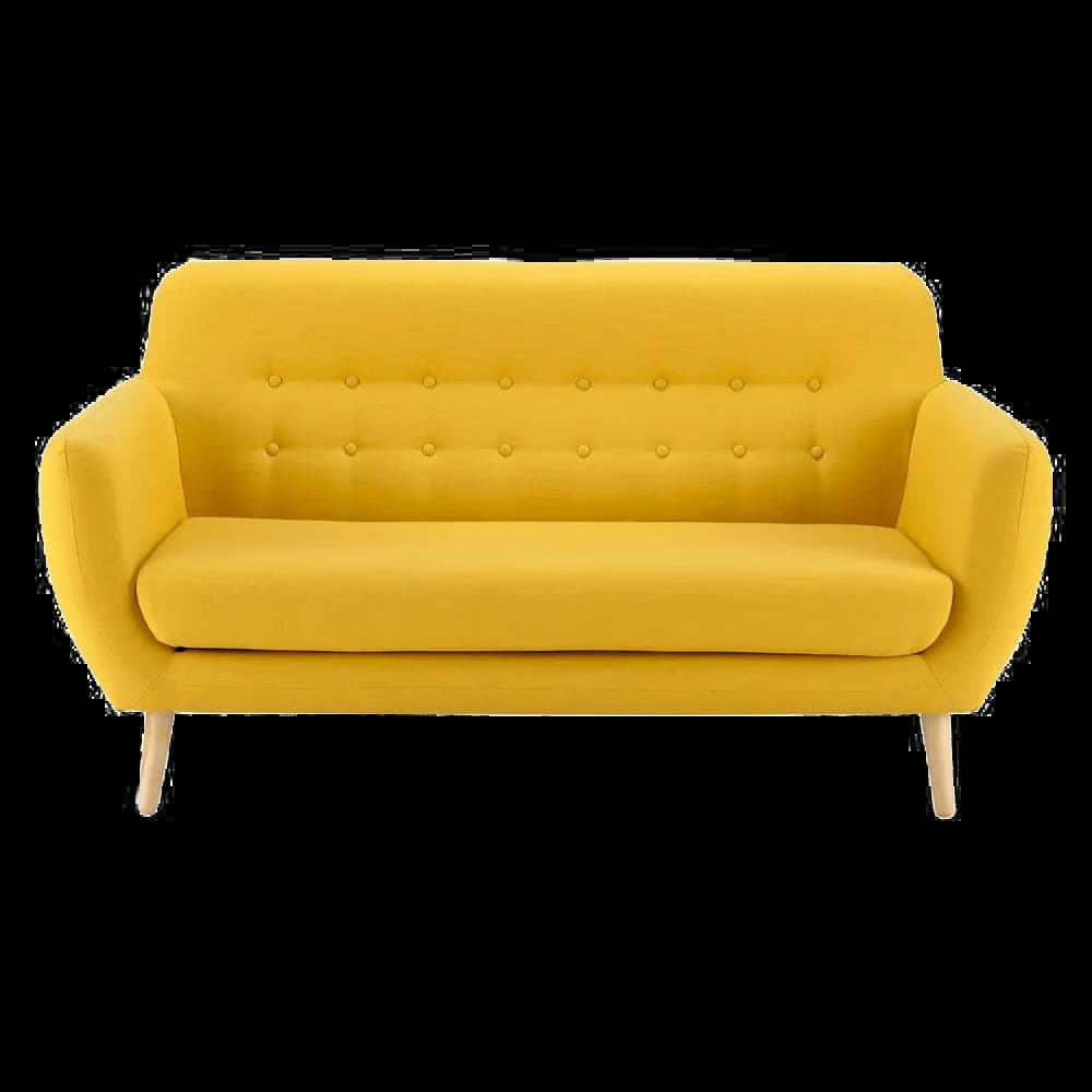 Vibrant Sunshine: Mid-Century Modern Yellow Sofa with Button Detailing for a Cheerful Living Space