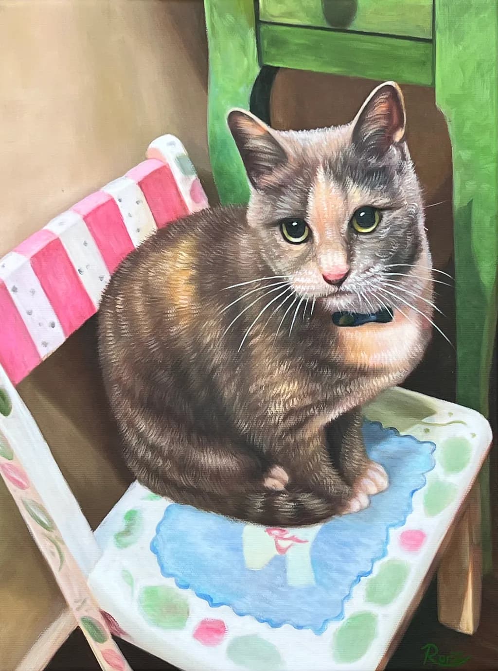 Whiskered Whimsy: A Charming Cat on a Colorful Chair