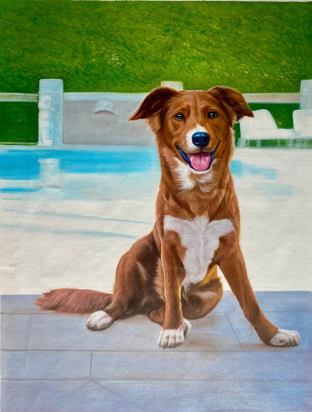 Joyful Canine Companion by the Poolside: A Heartwarming Portrait of a Playful Dog