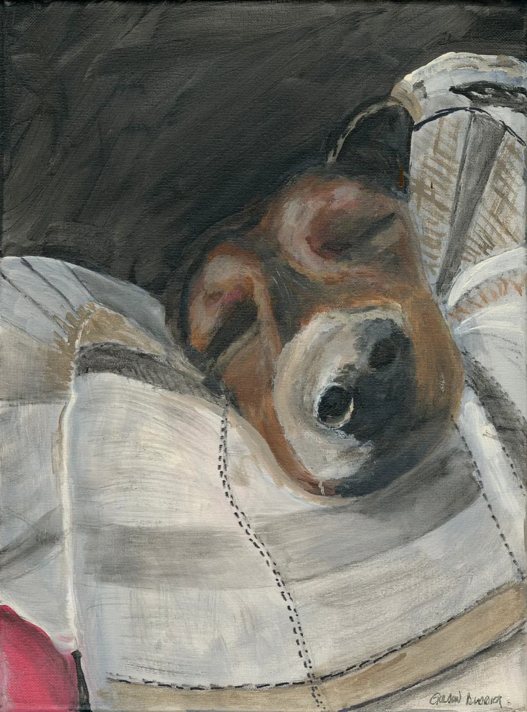 Cozy Canine Dreams: A Whimsical Portrait of a Sleeping Pup