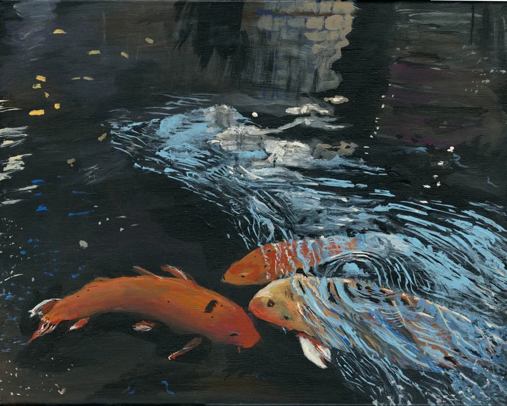 Whispers of the Water: A Dance of Koi Beneath the Moonlight