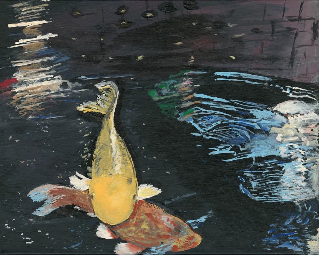 Whimsical Waters: A Dance of Koi Beneath the Moonlight