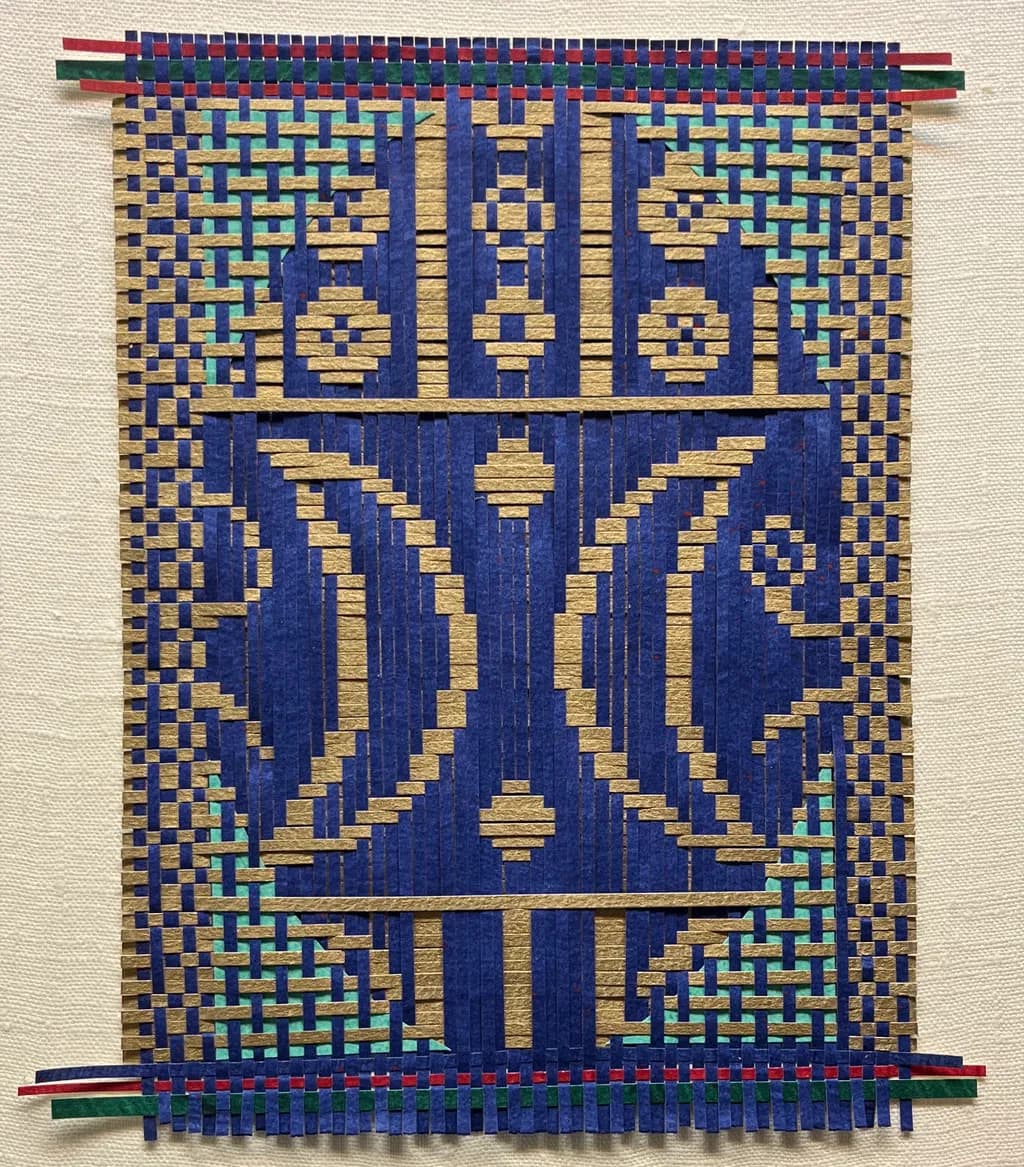 Woven Harmony: A Tapestry of Blue and Gold Patterns