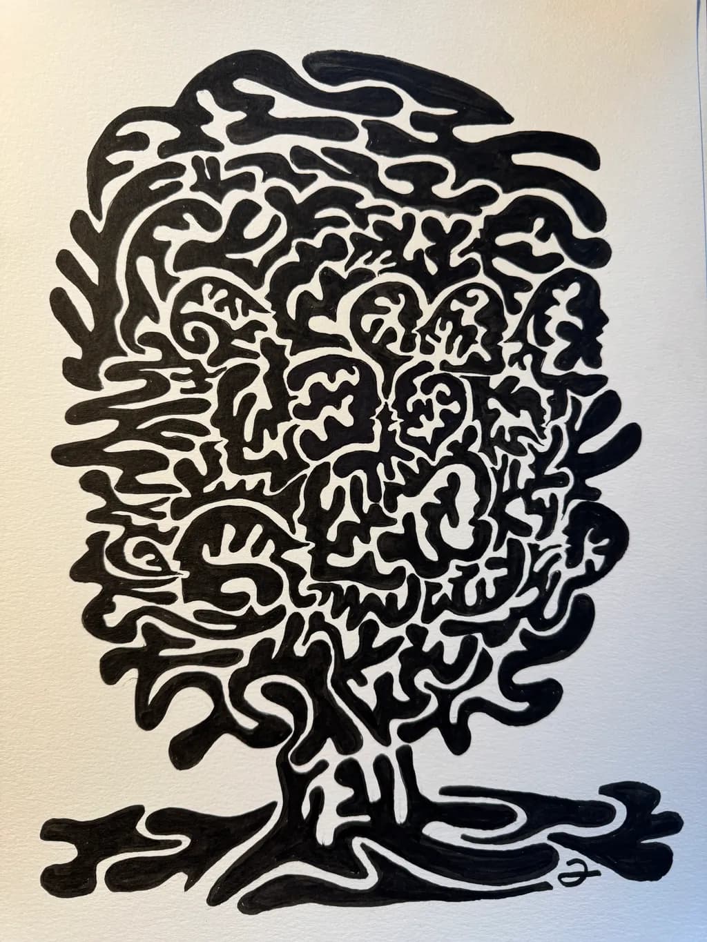 Whimsical Whirls: A Black and White Tree of Intricate Patterns
