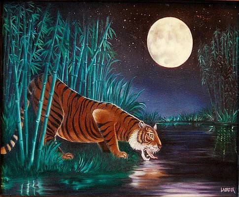 Moonlit Prowler: A Tiger's Midnight Adventure in the Bamboo Grove