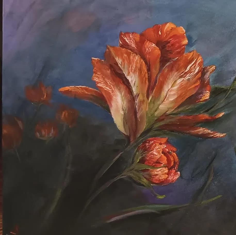 Blazing Blooms: A Dance of Orange Petals Against a Midnight Sky